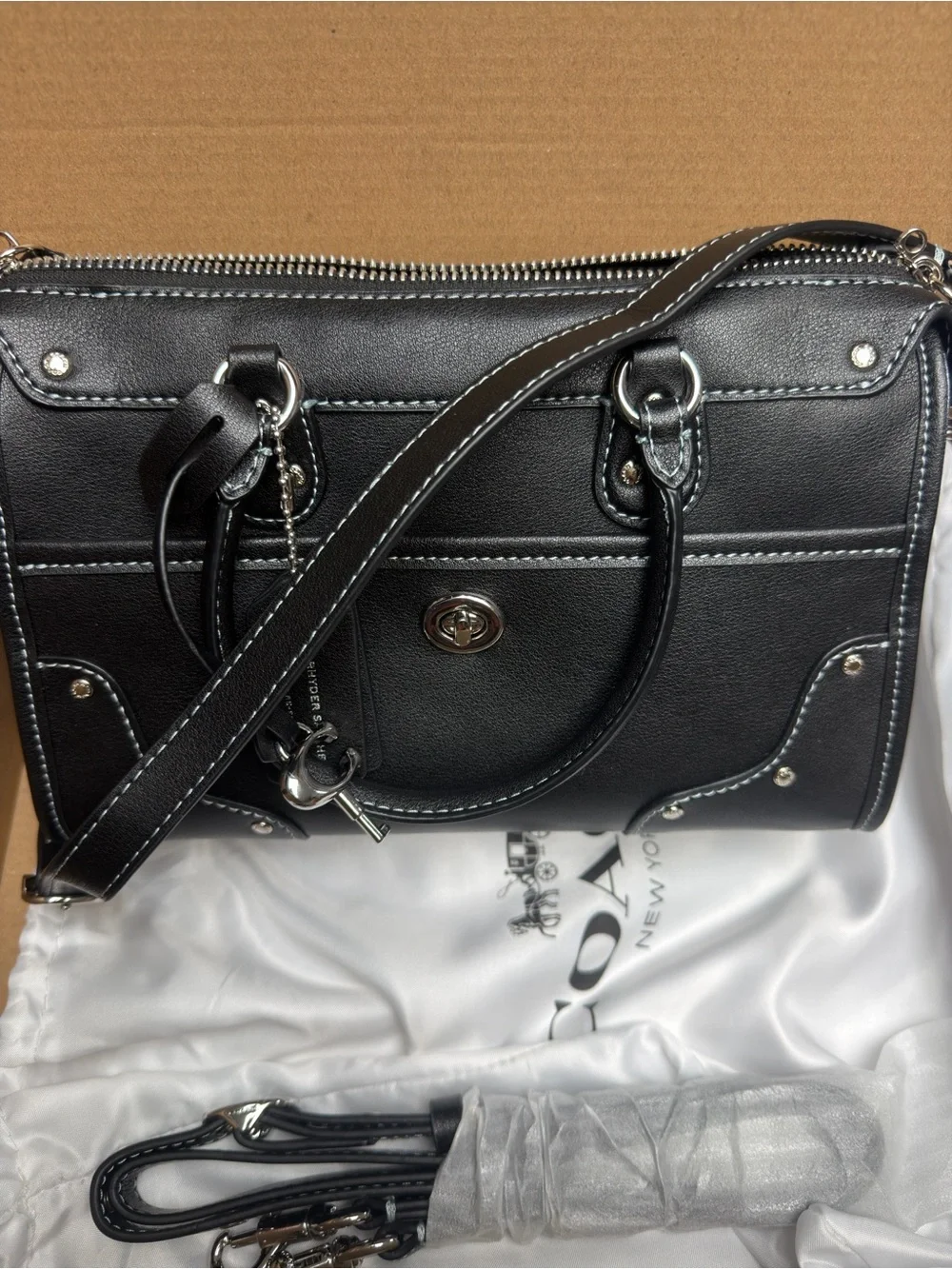 Coach Black Pebbled Leather Satchel with Silver Hardware